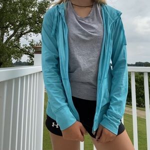 light blue zip up sweatshirt